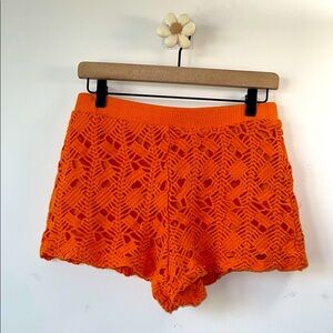 Zara High Waist Orange Crochet Shorts